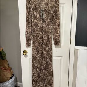 Free People Brown Patterned Long Sleeve Dress